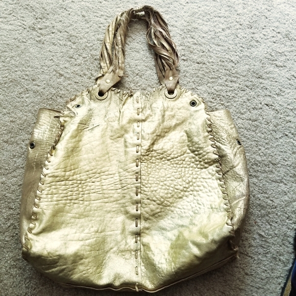 All You Need Comes With Me Large Vintage Gold Leather Boho Bag - Picture 3 of 17